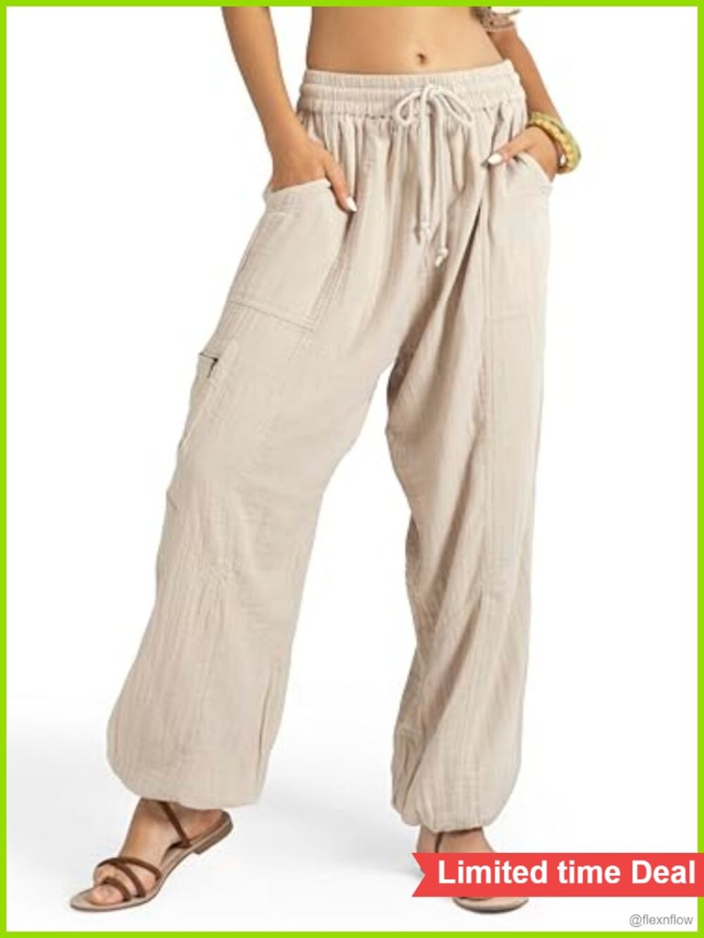 Women's Boho Cotton Harem Pants with Drawstring